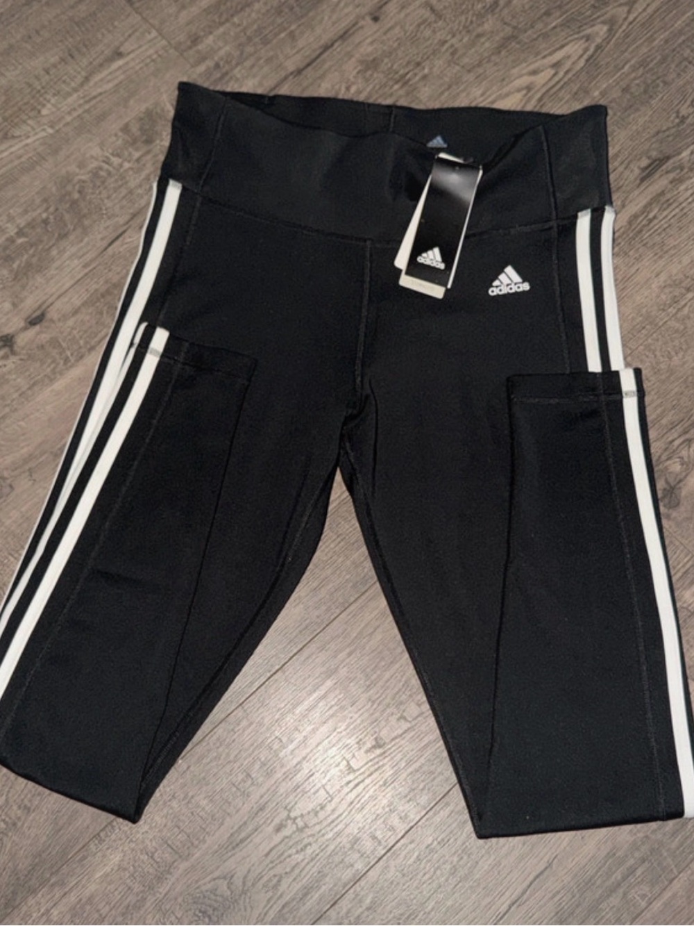 adidas Black Leggings with White Side Stripes